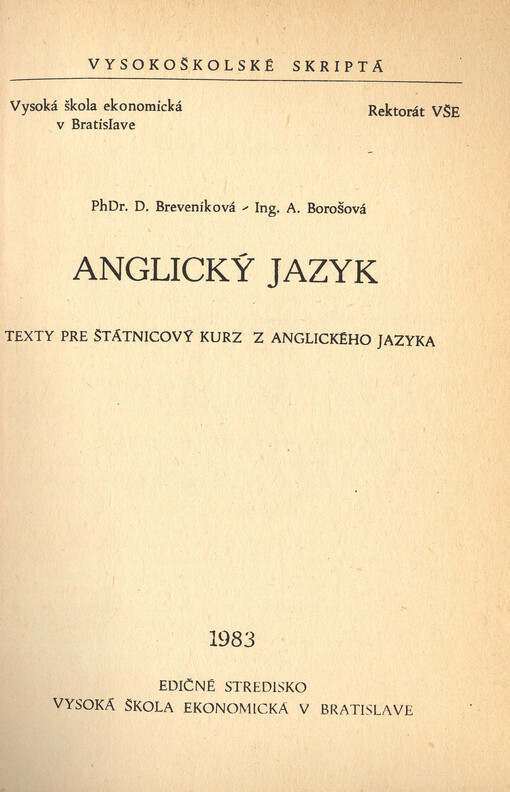 Anglický jazyk : texty pre štátnicový kurz z anglického jazyka