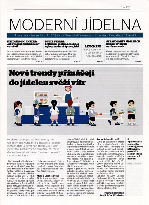 Moderní jídelna : 1. noviny pro velkokapacitní kuchyně & jídelny ve školách, školkách a domovech seniorů - catering - firemní stravování