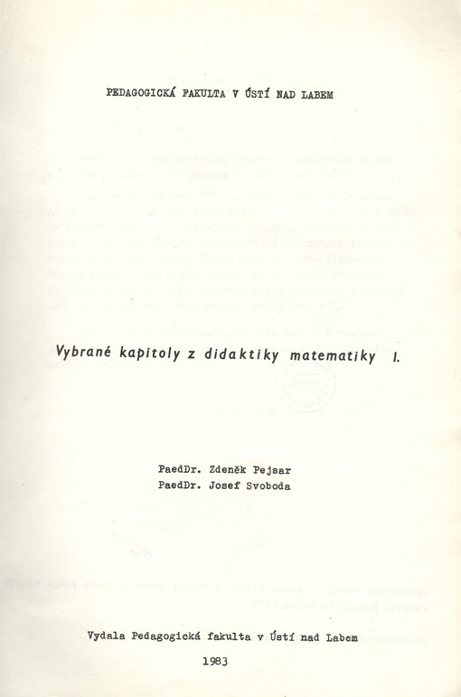 Vybrané kapitoly z didaktiky matematiky I.