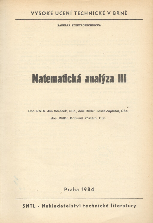 Matematická analýza III :určeno pro posl. fak. elektrotechn.