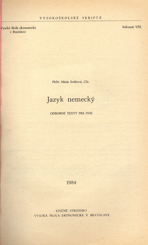 Jazyk nemecký : odborné texty pre FNH