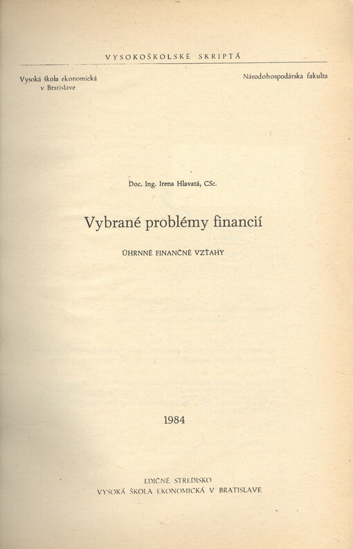 Vybrané problémy financií
