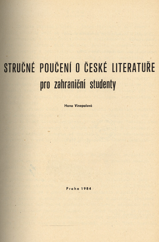 Stručné poučení o české literatuře pro zahraniční studenty