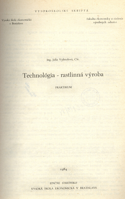 Technológia - rastlinná výroba : praktikum