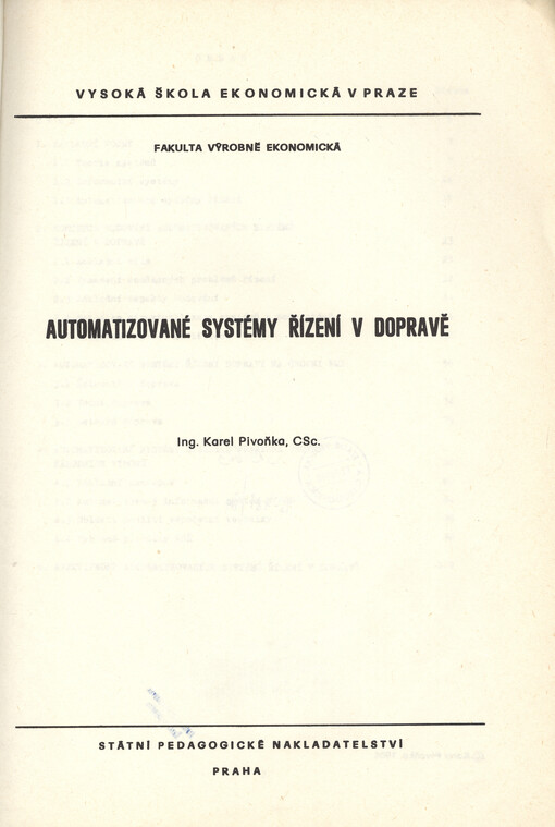 Automatizované systémy řízení v dopravě