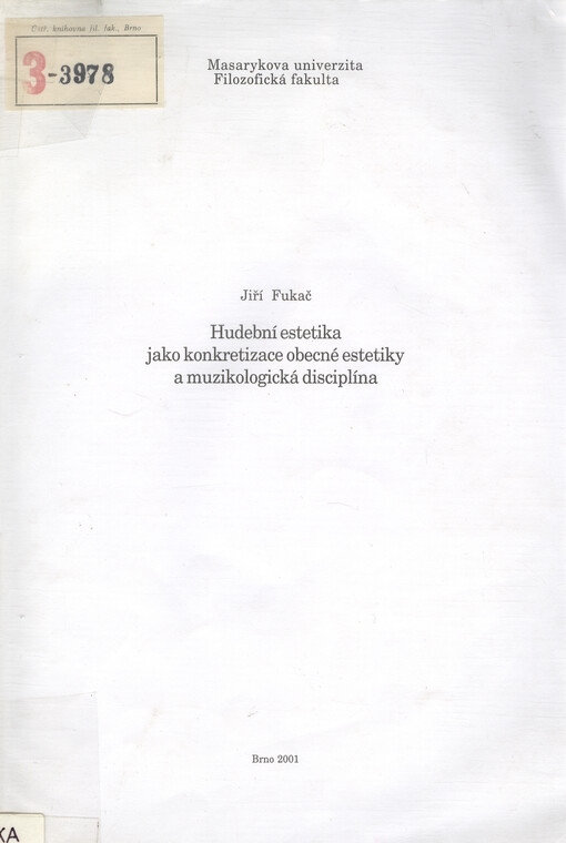 Hudební estetika jako konkretizace obecné estetiky a muzikologická disciplína