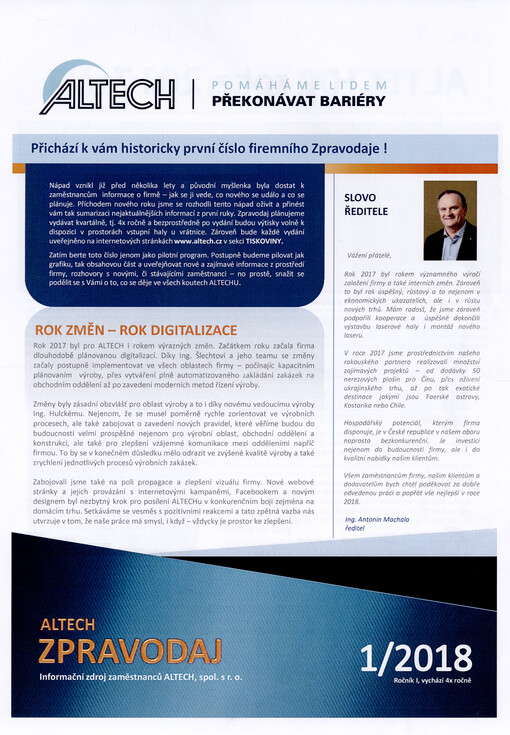 Altech zpravodaj : pomáháme lidem překonávat bariéry : informační zdroj zaměstnanců Altech, spol. s r.o.