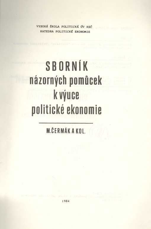 Sborník názorných pomůcek k výuce politické ekonomie