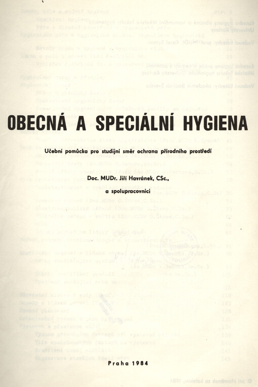 Obecná a speciální hygiena : učební pomůcka pro stud. směr ochrana přírodního prostředí
