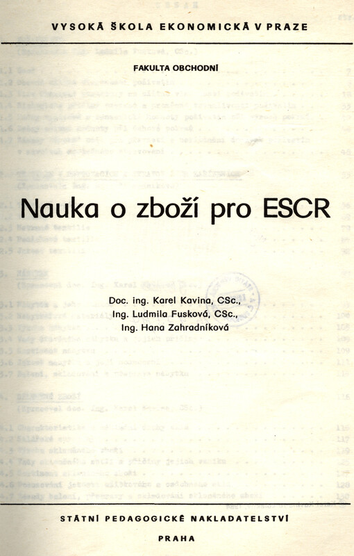 Nauka o zboží pro ESCR [ekonomika služeb a cestovního ruchu] :určeno pro posl. fak. obchodní
