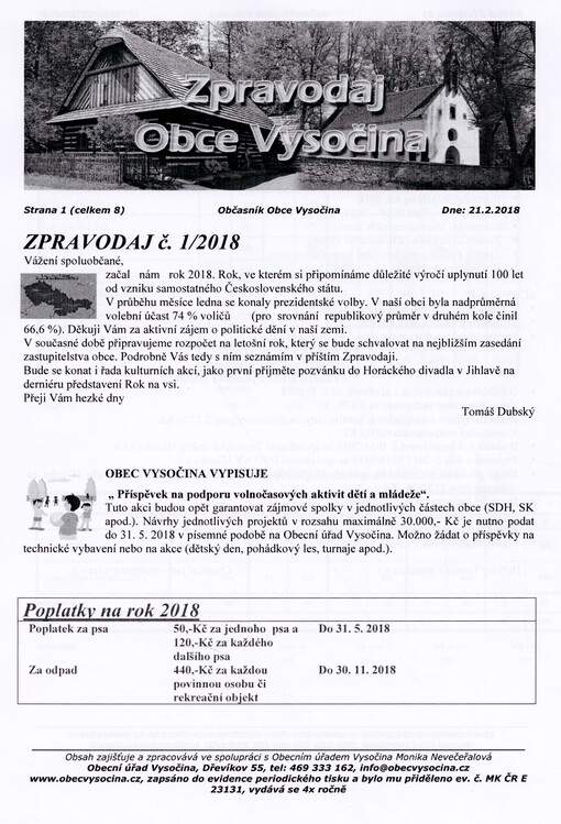 Zpravodaj obce Vysočina