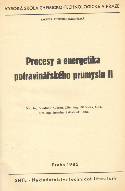 Procesy a energetika potravinářského průmyslu II