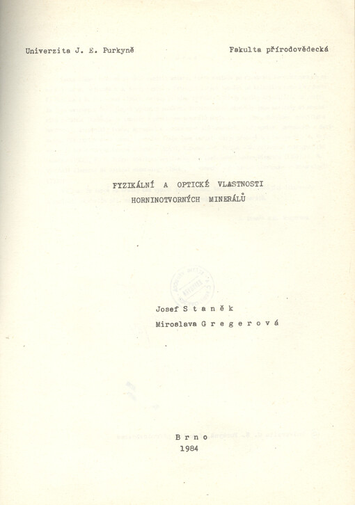 Fyzikální a optické vlastnosti horninotvorných minerálů