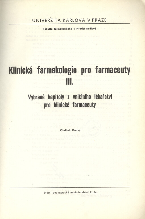 Klinická farmakologie pro farmaceuty III : vybrané kapitoly z vnitřního lék. pro klinické farmaceuty