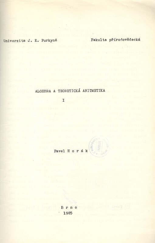 Algebra a teoretická aritmetika I