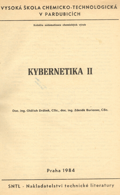 Kybernetika II :určeno pro posl. katedry automatizace chem. výrob.