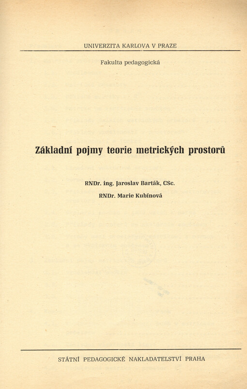 Základní pojmy teorie metrických prostorů