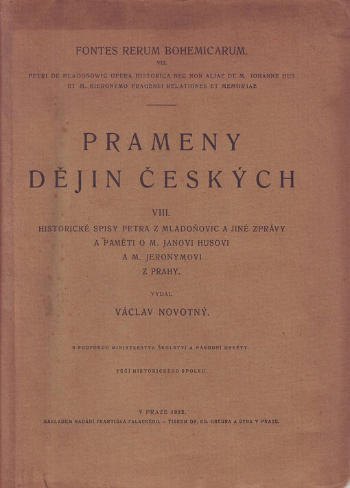 Prameny dějin českých =Fontes rerum Bohemicarum.VIII.