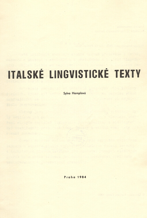 Italské lingvistické texty :skripta pro posl. filozof. fakulty Univ. Karlovy