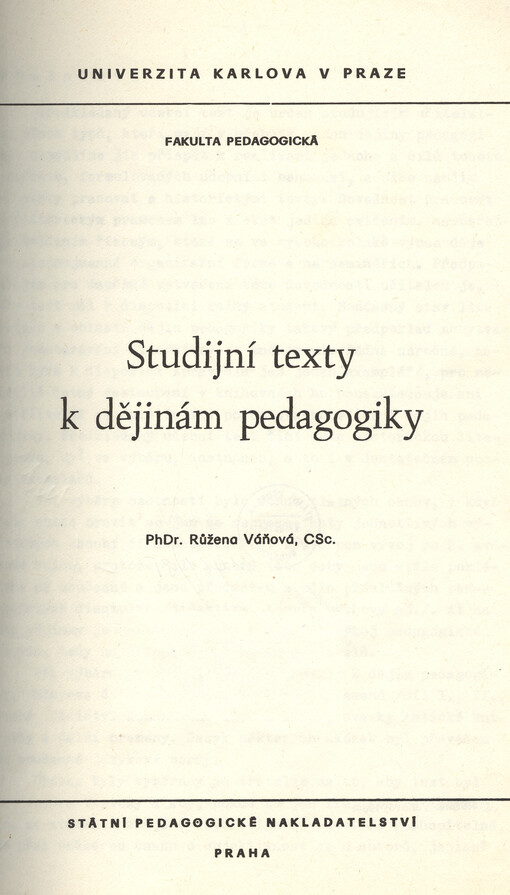 Studijní texty k dějinám pedagogiky