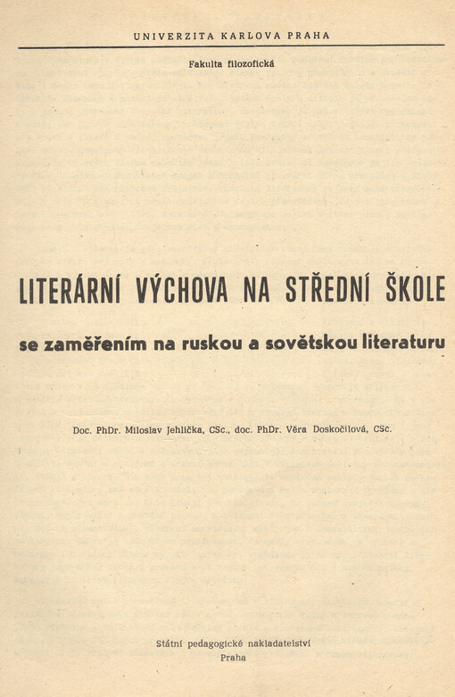 Literární výchova na střední škole se zaměřením na ruskou a sovětskou literaturu