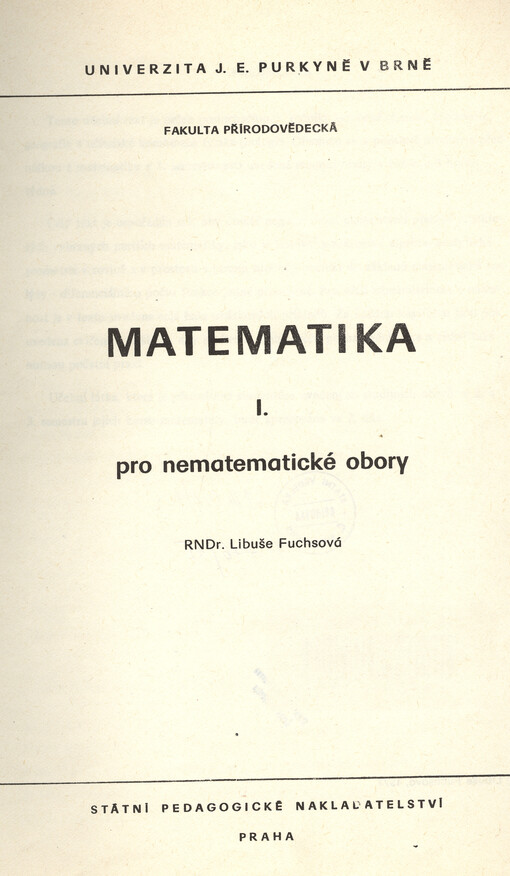 Matematika I :pro nematematické obory