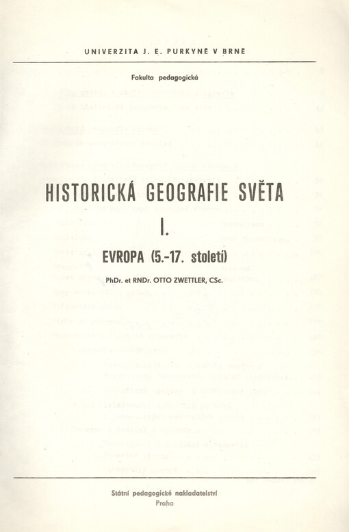 Historická geografie světa : určeno pro posl. fak. pedagog. a filozofické. [Díl] 1, Evropa (5.-17. století)