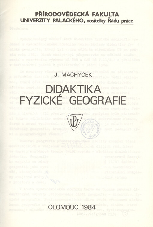 Didaktika fyzické geografie :[určeno pro posl. denního i dálkového studia]
