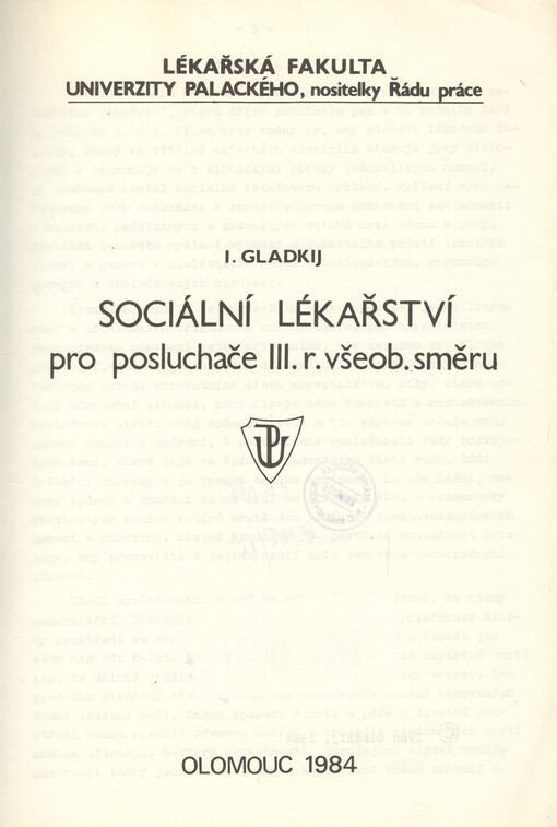 Sociální lékařství pro posluchače 3. ročníku všeobecného směru