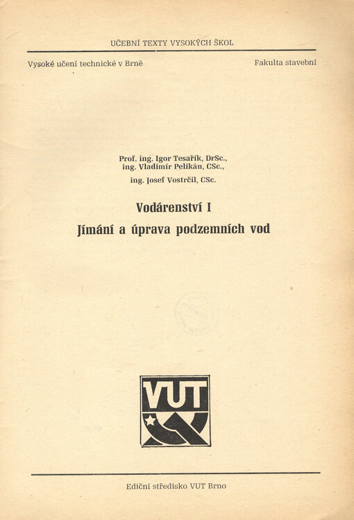 Vodárenství I : jímání a úprava podzemních vod
