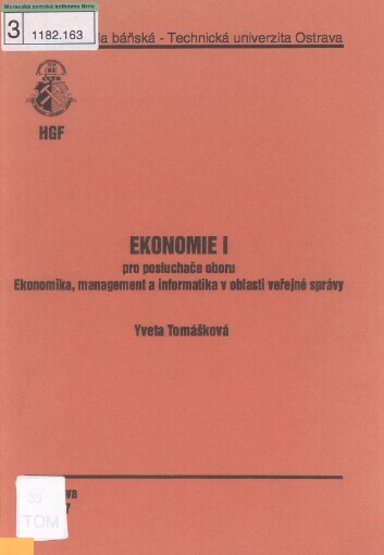 Ekonomie I: pro posluchače oboru Ekonomika, management a informatika v oblasti veřejné správy