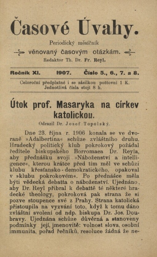 Útok prof. Masaryka na církev katolickou