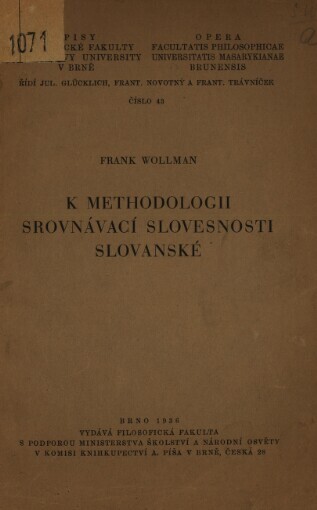 K methodologii srovnávací slovesnosti slovanské