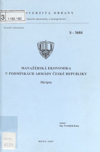 Manažerská ekonomika v podmínkách Armády České republiky: [skripta]