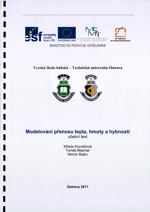 Modelování přenosu tepla, hmoty a hybnosti : učební text