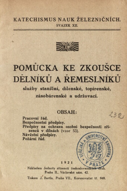 Pomůcka ke zkoušce dělníků a řemeslníků služby staniční, dílenské, topírenské, zásobárenské a udržovací