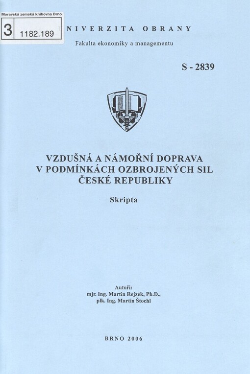 Vzdušná a námořní doprava v podmínkách ozbrojených sil České republiky: skripta