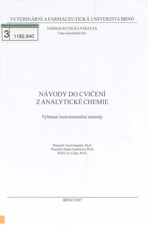 Návody do cvičení z analytické chemie: vybrané instrumentální metody