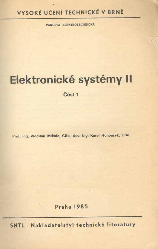 Elektronické systémy II.Část 1