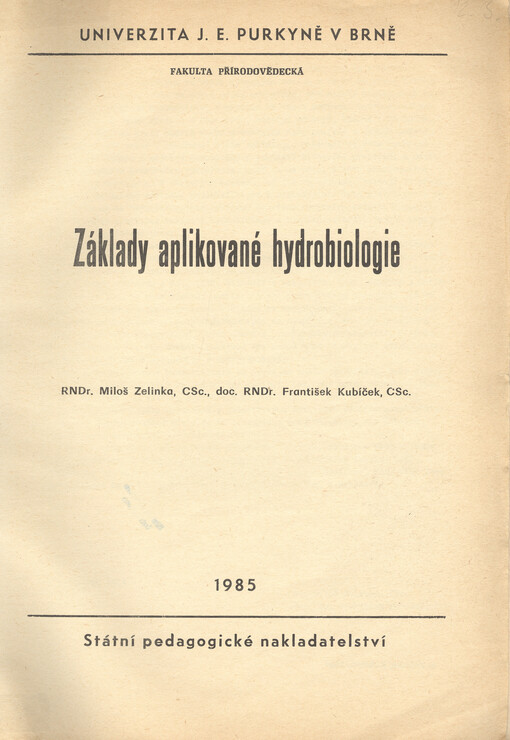 Základy aplikované hydrobiologie