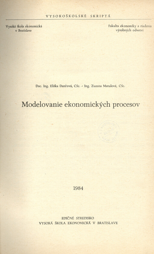 Modelovanie ekonomických procesov