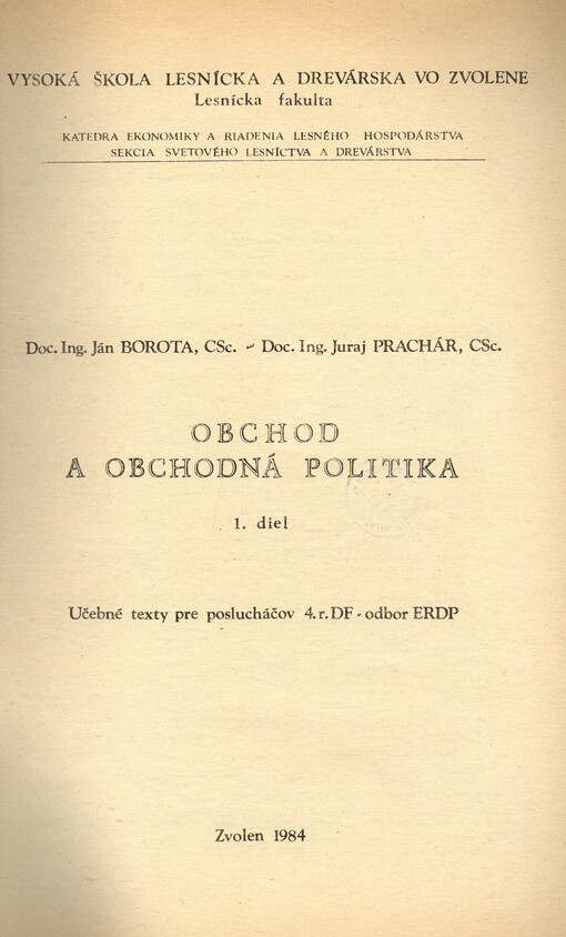 Obchod a obchodná politika. 1. diel