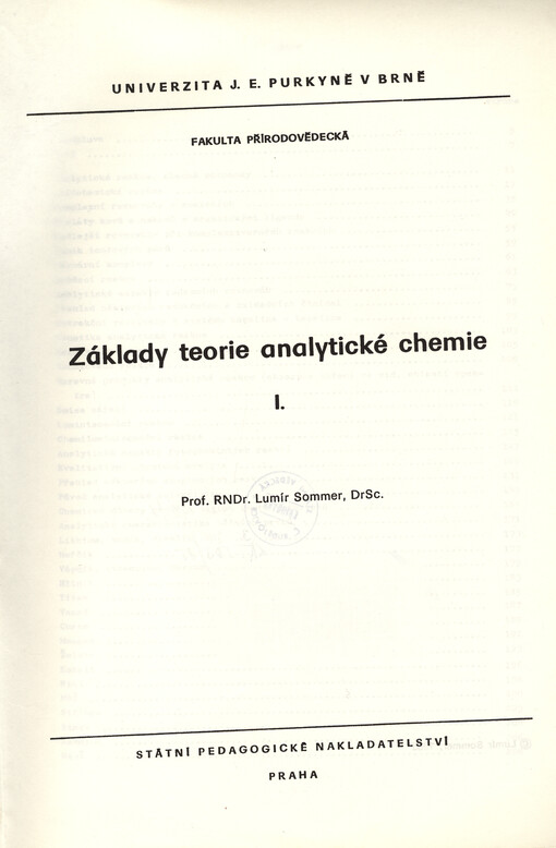 Základy teorie analytické chemie : určeno pro posl. fak. přírodověd. [Díl] 1