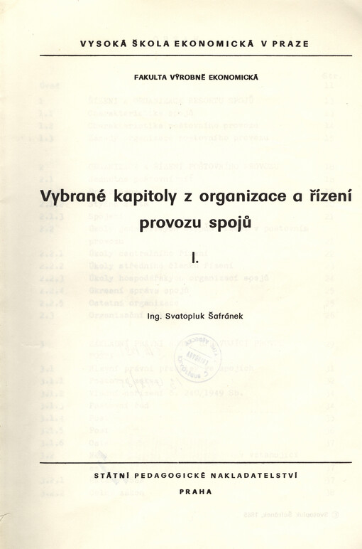 Vybrané kapitoly z organizace a řízení provozu spojů I.