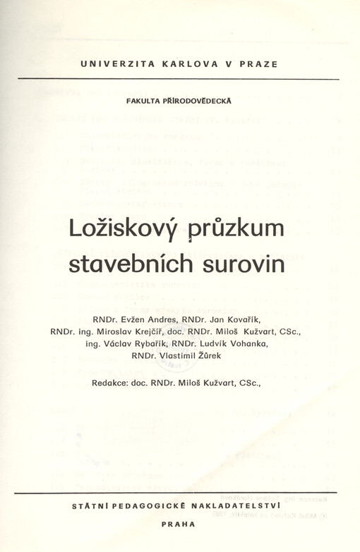 Ložiskový průzkum stavebních surovin :určeno pro posl. přírodověd. fak.