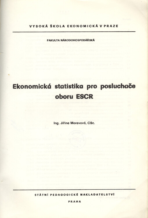 Ekonomická statistika pro posluchače oboru ESCR [ekonomika služeb cestovního ruchu]
