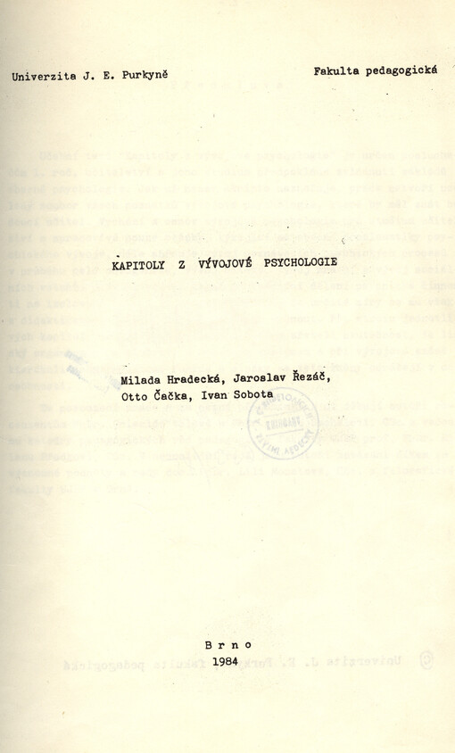 Kapitoly z vývojové psychologie :[určeno pro posl. fak. pedagog.]