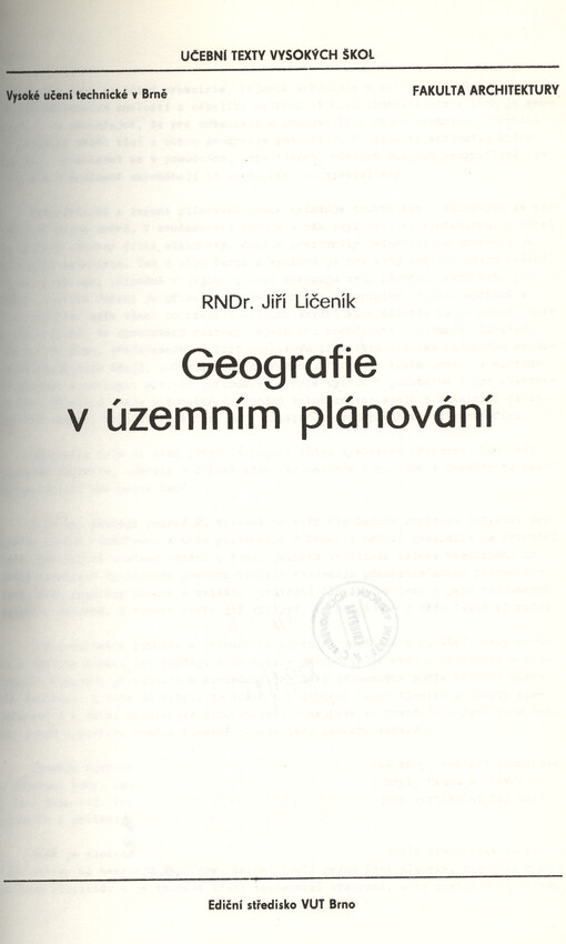Geografie v územním plánování :určeno pro posl. fak. architektury