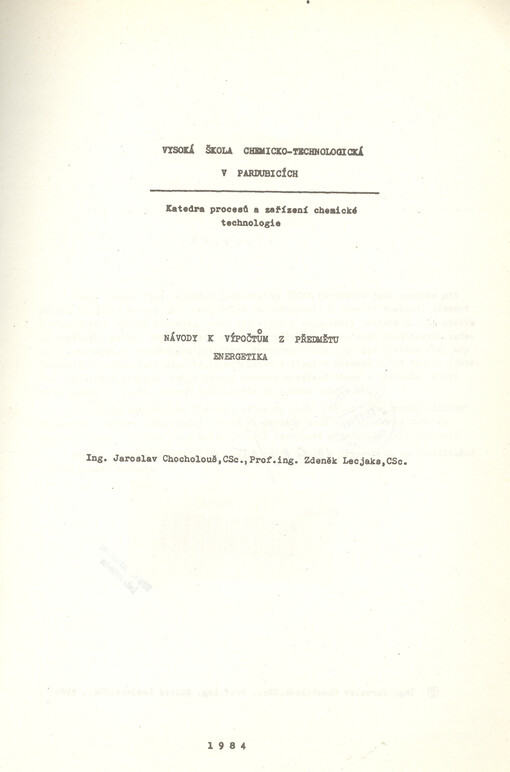 Návody k výpočtům z předmětu Energetika