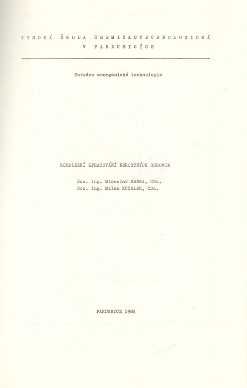 Komplexní zpracování nerostných surovin